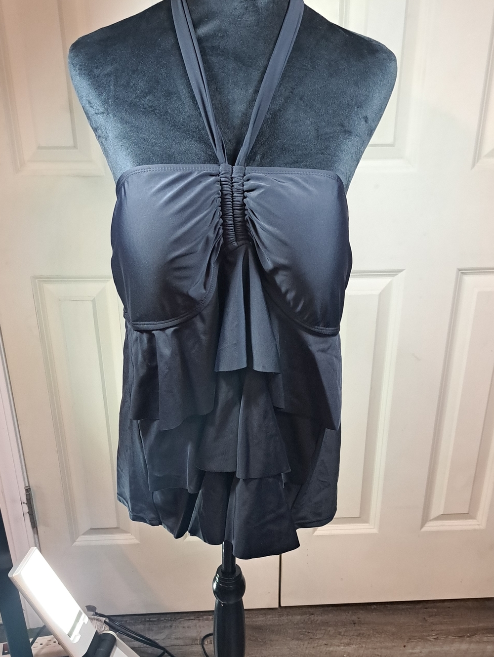 Catalina Black Ruffled Halter Swim Cami